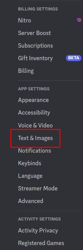 Text & images settings on Discord