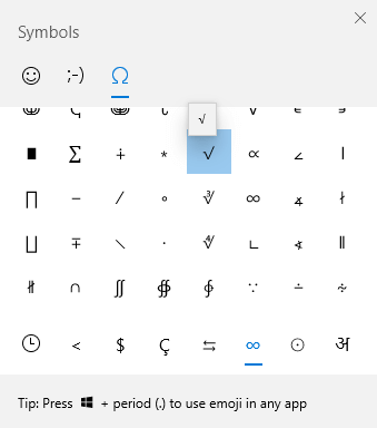 Insert Square Root Symbol Using Emoji Keyboard