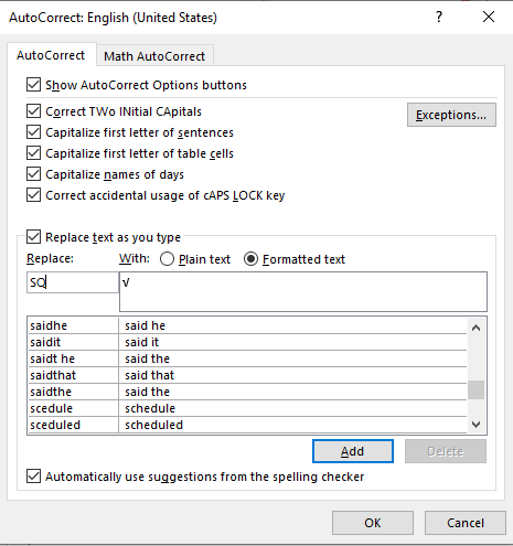 Type Square Root Symbol on Microsoft Word Using AutoCorrect Option