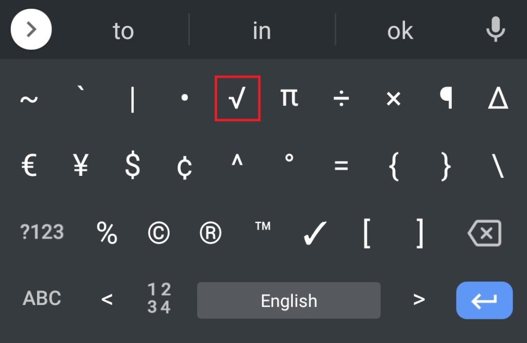 Add Square Root Symbol on Android