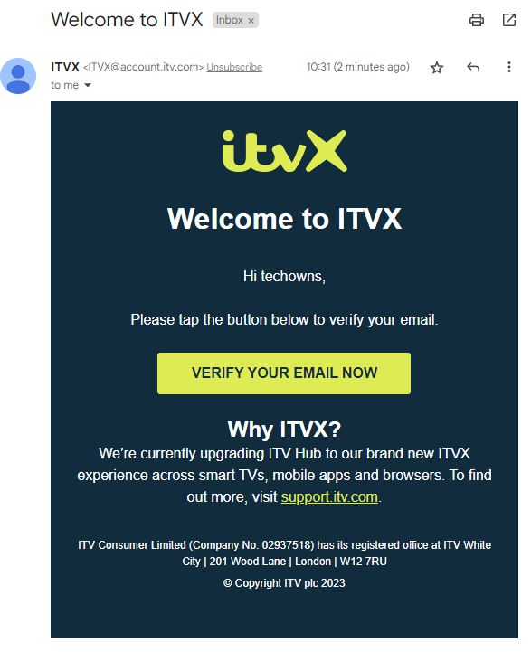 verify the email from ITVX.