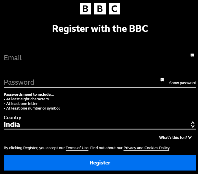 register with the BBC