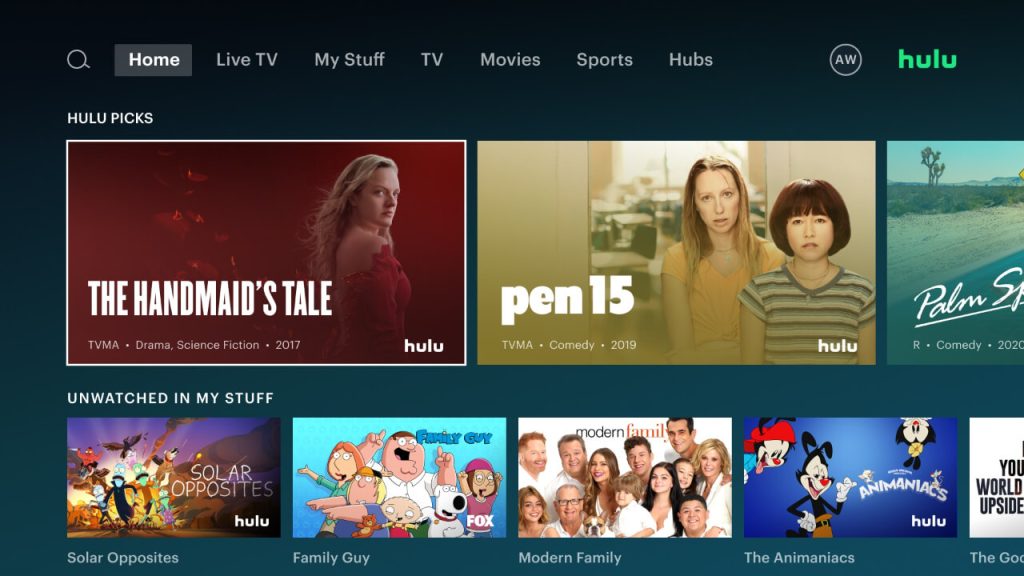 Hulu home page on Element Smart TV