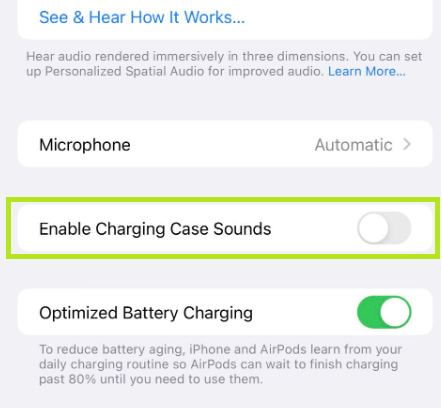Turn off Enable Charging Case option on iPhone