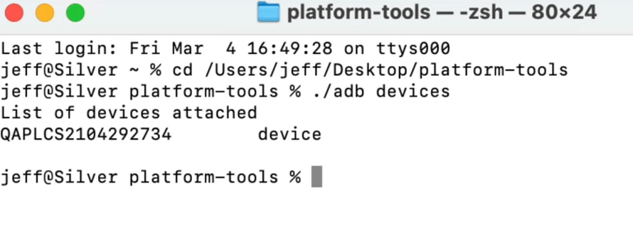 Terminal to Install the SDK file on Mac