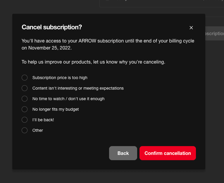 click Confirm cancelation button to complete the process