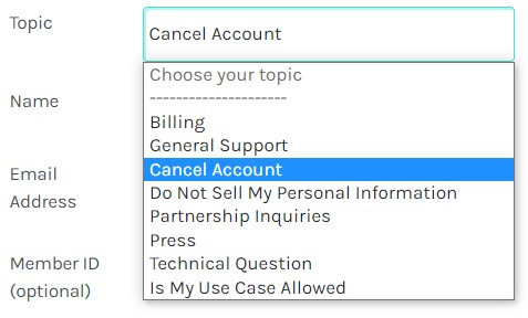 Select Cancel Account