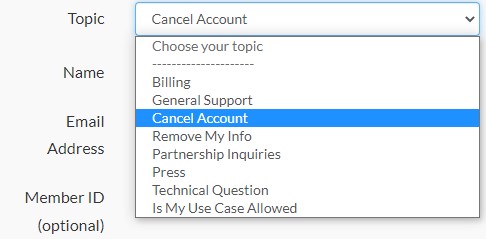 Choose Cancel Account 