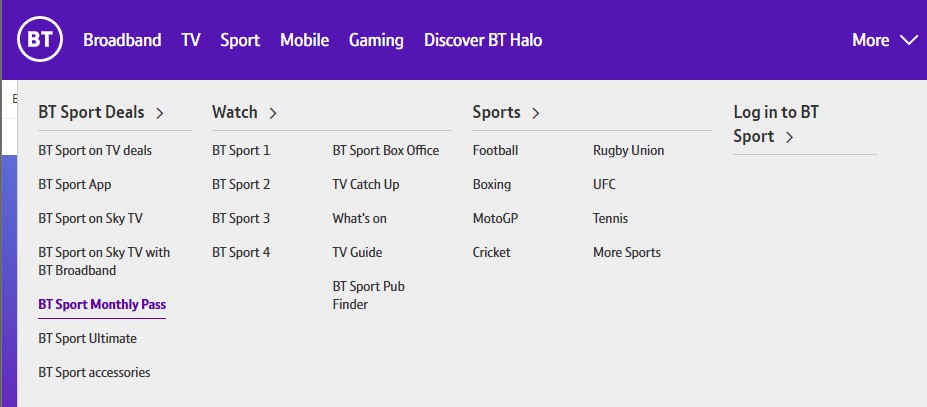 Click BT Sport Monthly Pass instead of free trial