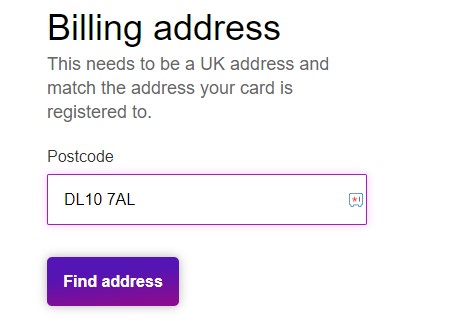 Enter Postcode and click Find Address