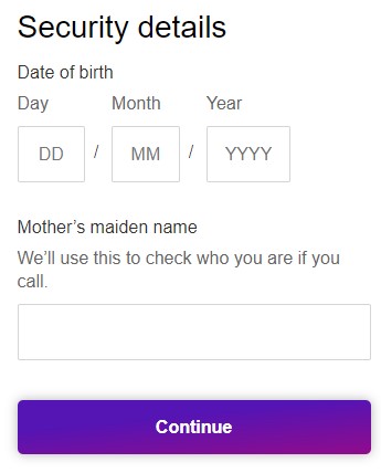 Enter birth date and click Continue