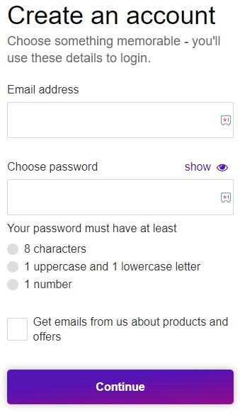 Enter email, password and click Continue