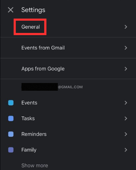 Navigate General to change time zone in Google calendar