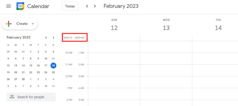 Secondary time zone on Google calendar