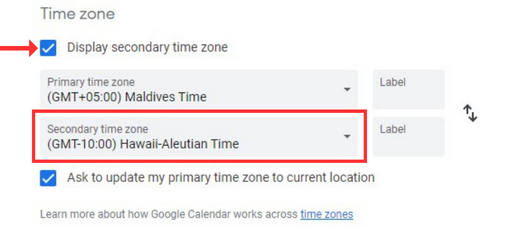 Choose Secondary Time Zone