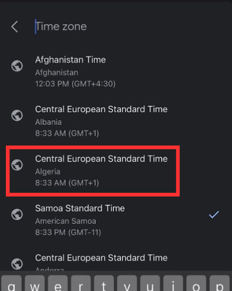 Choose your preferred time zone