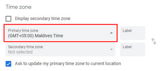 Choose your time zone for Google calendar