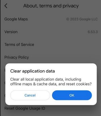 Hit OK to clear cache on Google Maps