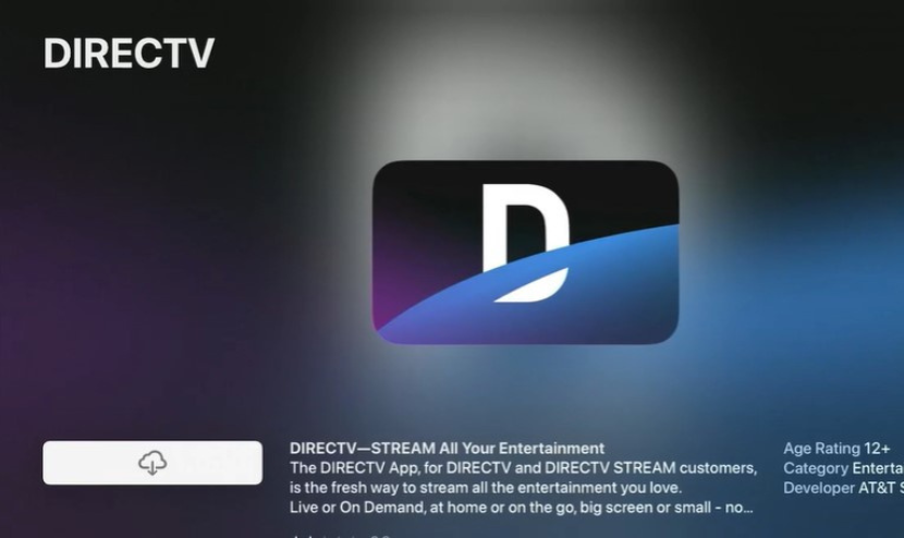 Click Get to download DirecTV Stream on apple TV