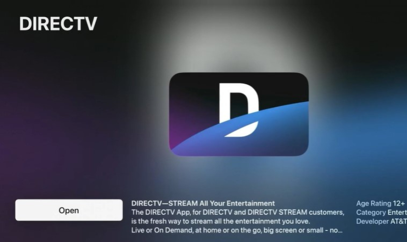 Hit Open to launch DirecTV on Apple TV