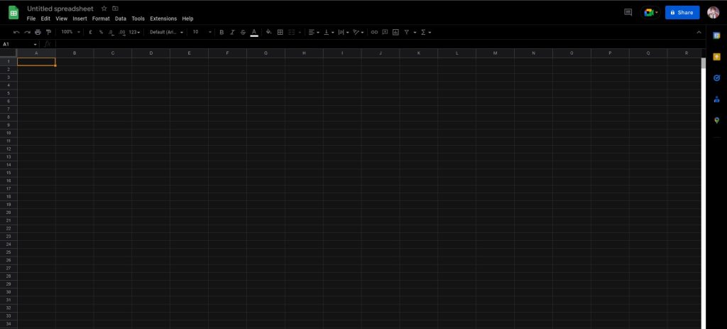 Dark mode on Google Sheets