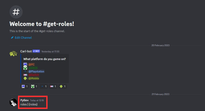 enter roles | {roles} to make reaction roles on Discord
