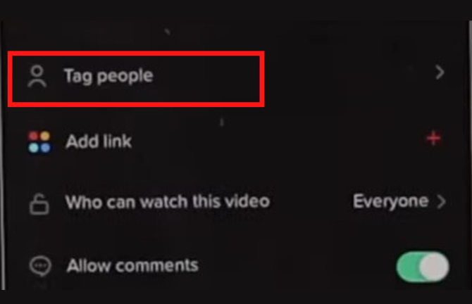 Click Tag People to to tag someone on TikTok