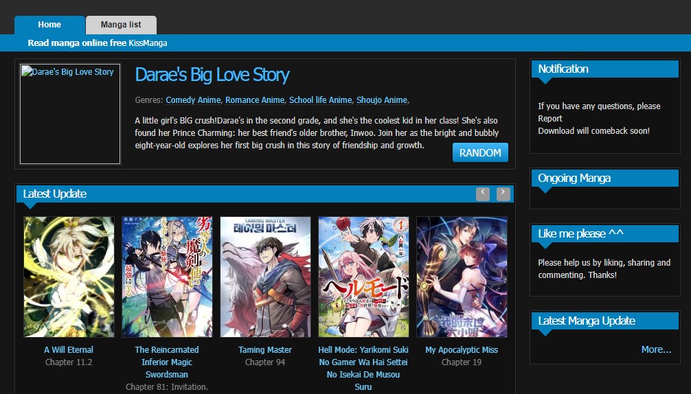 KissManga home page