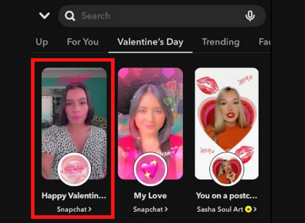 Select Happy Valentine's Day filter on Snapchat