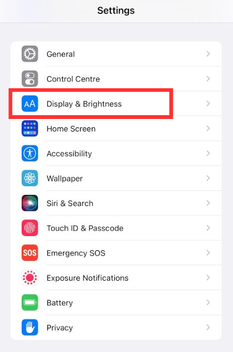 Click Display & Brightness