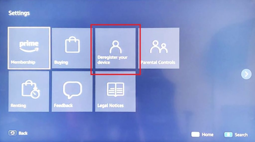 Tap the Deregister button to sign out of Amazon Prime