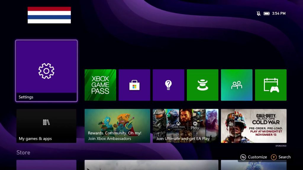 Xbox home screen
