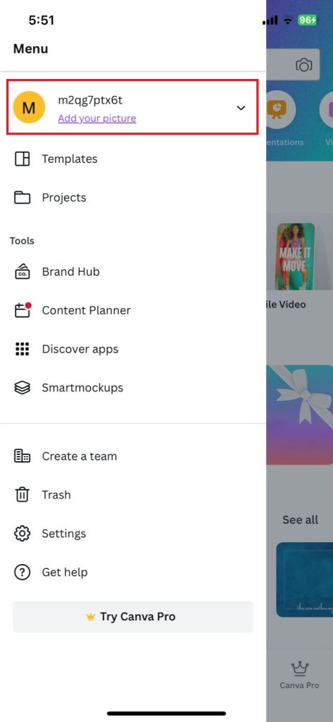 Tap on your Canva Profile
