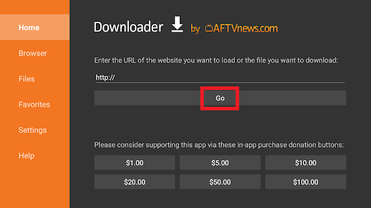 Go button on Downloader