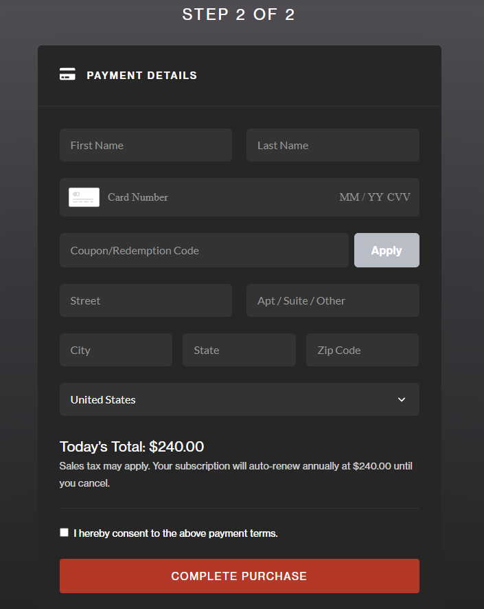 Enter payment details to get the free trial