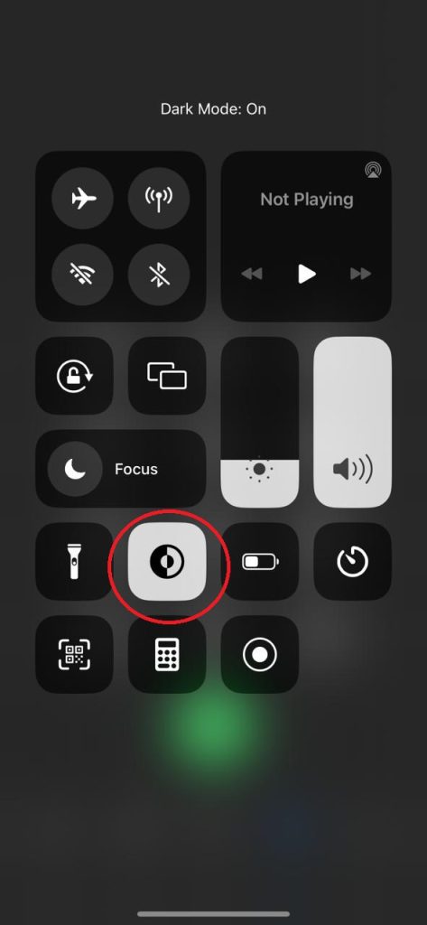 Dark Mode icon on Control Center