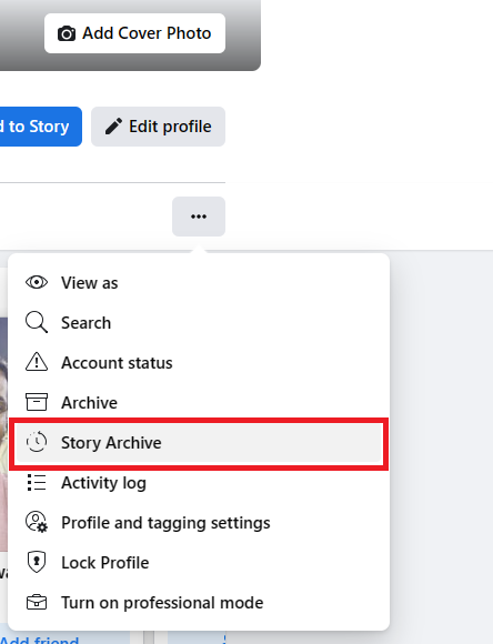 Choose the Story Archive option on Facebook 