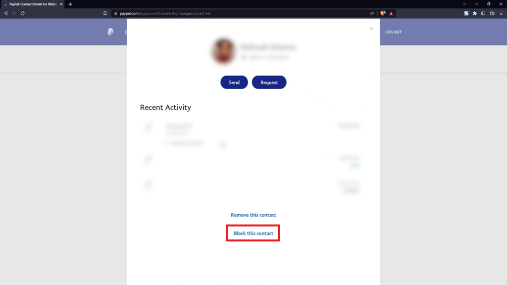 Click the Block this contact button
