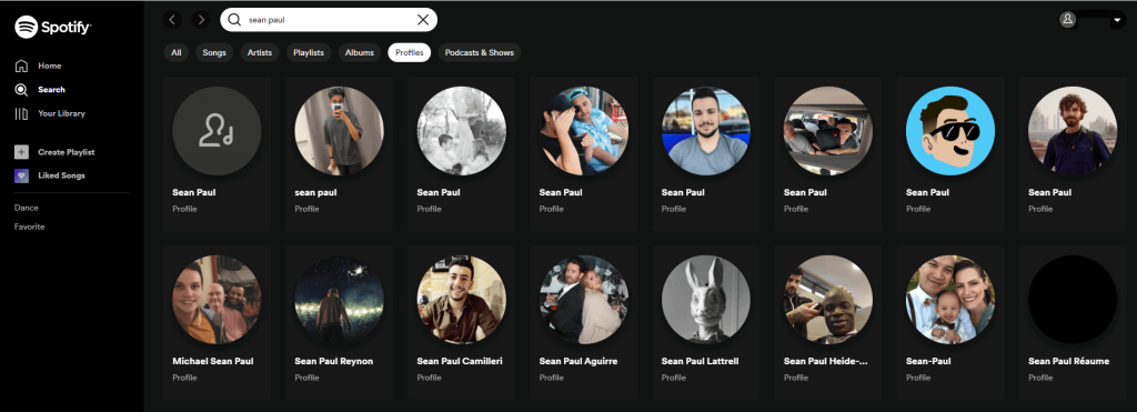  Click on the Spotify Search tab & type the profile name