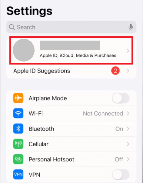 tap on your Apple ID