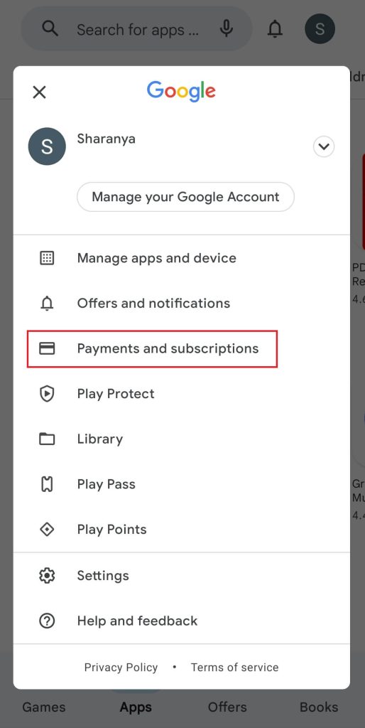 Choose Payments and subscriptions to Cancel Twitter Blue Subscription