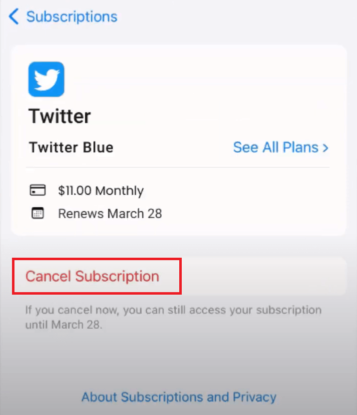 Tap the Cancel Subscription