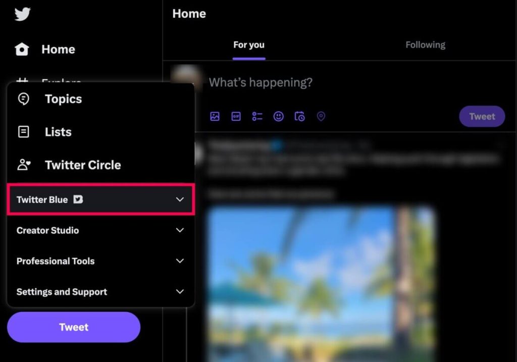 click on the Twitter Blue option from the sub menu