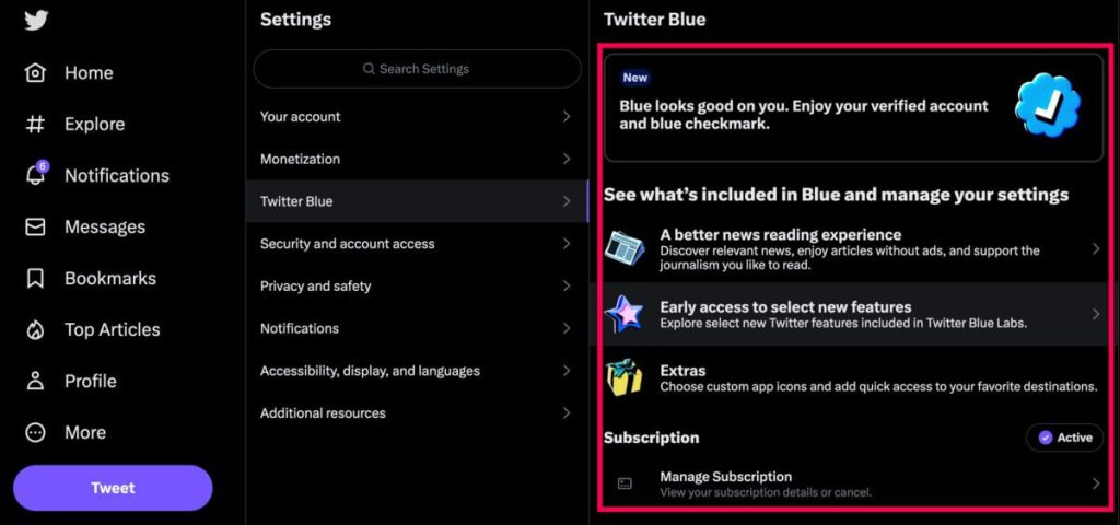 select the Manage Subscription option to Cancel Twitter Blue Subscription