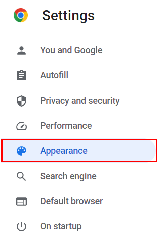 click on the Appearance option