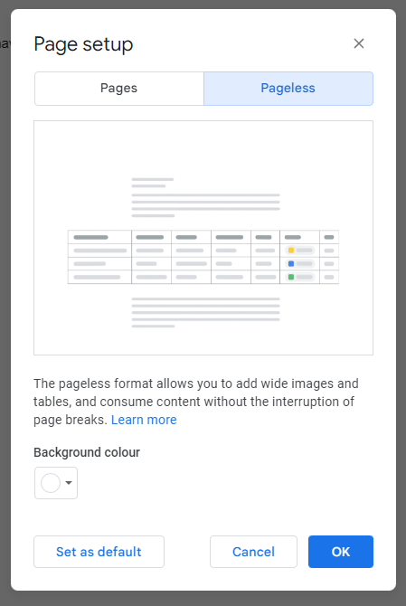 Google Docs Pageless