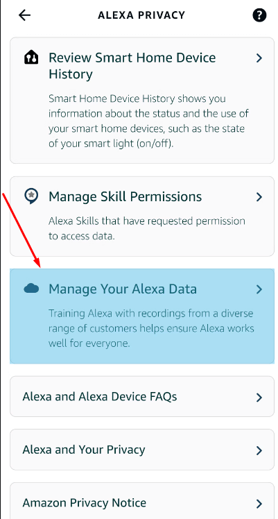 find the Manage Your Alexa Data option