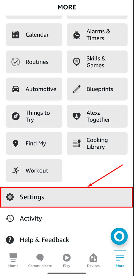 Select the Settings option