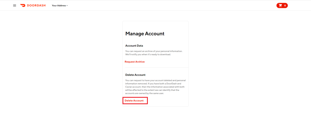 Tap the Delete Account button