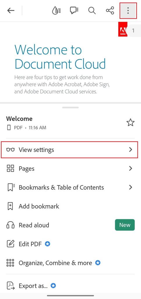 Click three-dots icon > View Settings option